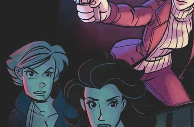 Dusk: The Origin cover art: a woman with a raised pistol standing over two others